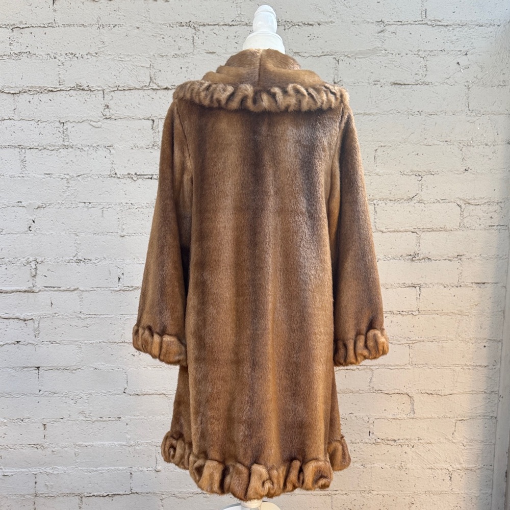 VINTAGE Jones New York Faux Fur Mink Coat Ruffle Trim Size S - Picture 4 of 16